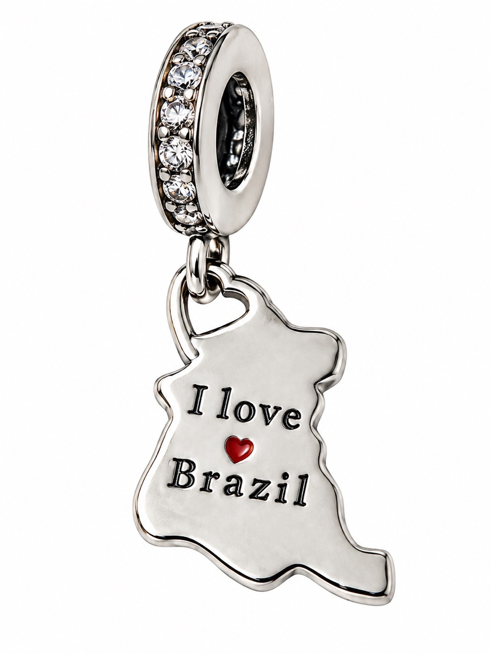 🇧🇷 Sterling Silver I ♥️ Brazil Map Flag Dangle Charm Green Yellow Blue - Picture 2 of 2